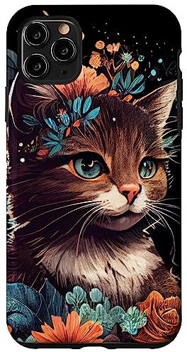 Cute Cat Kitten With Flowers Around Boho Floral Case for iPhone 11 Pro Max
