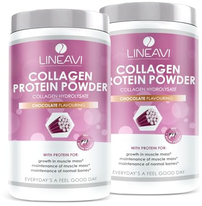 LINEAVI Kollagen 2x400g Schokolade, 84-93% Eiweiß, Ideal zum Einrühren in Wasser, Säfte, Heißgetränke oder Shakes, Unterstützung für Gelenke, Beweglichkeit, Knochengesundheit, mit Vitamin C