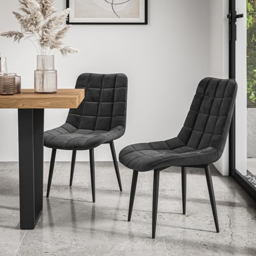 More4Homes SET OF 2 NOVA MODERN VELVET DINING CHAIR PADDED SEAT METAL LEGS KITCHEN (Black)