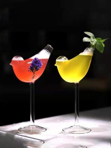 Lot de 2 Verres à Cocktail en Forme D'oiseau, Verre à Vin Unique en Forme D'oiseau, Verre à Cocktail Design Oiseau, Verres à Vin Transparents, Verre à Cocktail pour Bar de Fête, 120 Ml