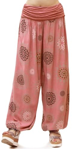 Glamexx24 Haremsbyxor för kvinnor, lätta pumpbyxor, Aladinbyxor, sarouelbyxor, yogabyxor, pluderbyxor, fritidsbyxor, sommarbyxor, Flamingo med cirkelmönster, XL-3XL