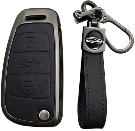 KUNIO Coque de clé Convient pour Audi A1 A3 8V A4 A6 Q2 Q3 TT TTS RS RS3 S3 Sline Protection de clé à rabat en alliage de zinc Porte-clés 3 boutons A Noir