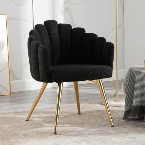 chairus Kunstfell Armlehnensessel für Wohnzimmer Modern Polsterstuhl mit Metallbeinen Relaxsessel für Schlafzimmer Balkon (Schwarz)