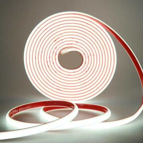 Wisada AC220-240V Neon LED Streifen Selbstklebend, 30M 288LEDs/m Superhell Flexible FCOB LED Leuchtband (Schnitt alle 50cm), IP65 Kaltweiß COB LED Band mit Stromkabel für Weihnachten, Party-Deko