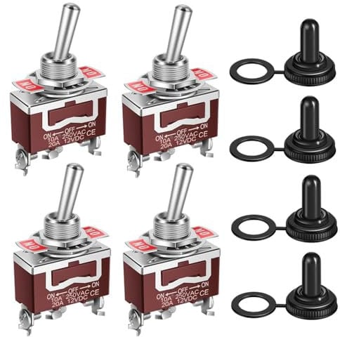 Gebildet 4interruptores de Palanca de Enganche a Prueba de Agua 20A-12VCC/10A -24VDC, 20A-125VAC/10A -250VAC DPDT 3pines ON/Off/ON Interruptor Basculante + 4 Tapas