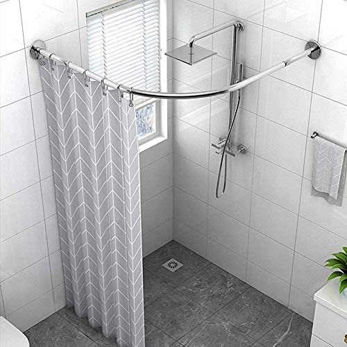 Barre de rideau de douche anti - rouille sans perçage, rail de rideau de douche réglable dans la salle de bain, rail de douche d'angle télescopique en acier inoxydable 304 pour appartement simple