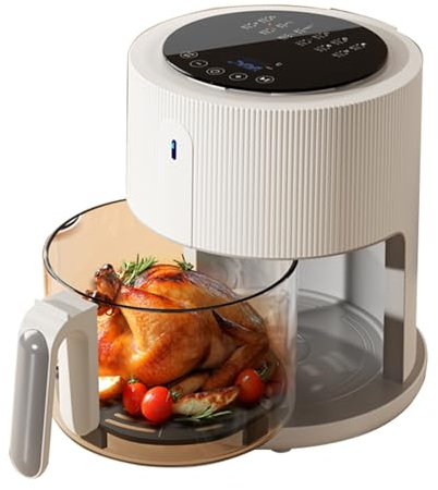High Borosilicate Glass Air Fryer With Visual Window White With 1 Drawer 1400W Synchronous Cooking Preset 12 Cooking Functions.(5.5L) (White 5.5L) Stabilize