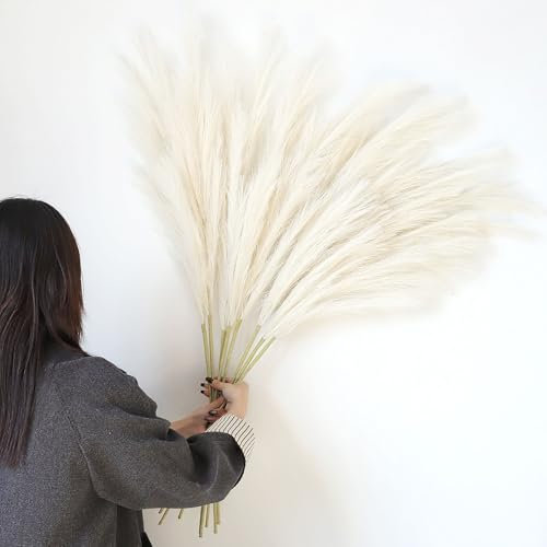 Larber 8pcs Faux Pampas Herbe 113cm, Imitation Peluche Herbe de la Pampa, Pampa Artificielle pour Vase Mariage Décoration Herbe