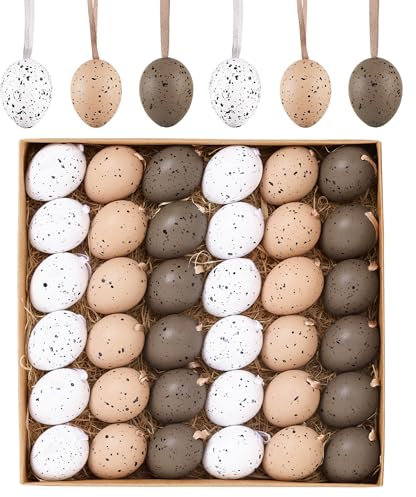 Valery Madelyn 36er Ostereier zum Aufhängen für Osterdeko,4cm Modern künstliche mini Ostereier für Ostern Deko,Violett Gelbe Ornament für Osterkörbchen Frühlingsdeko,Ostern Geschenke Kinder
