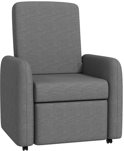 HOMCOM Manueller Relaxsessel mit Fußstütze und 4 Rollen, gepolsterter Relaxsessel in Leinenoptik und Stahl für Schlafzimmer, Wohnzimmer und Wohnbereich, grau