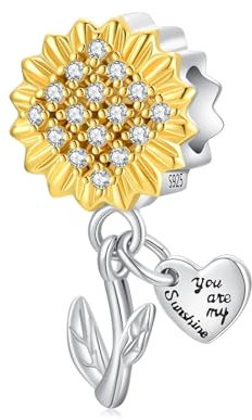 Alstiva Sonnenblumen Anhänger 925 Sterling Silber 5A Zirkonia Charm Bead Pendant für Europäische Armbänder und Halsketten - Schmuck Geschenk für Frauen und Freundinnen