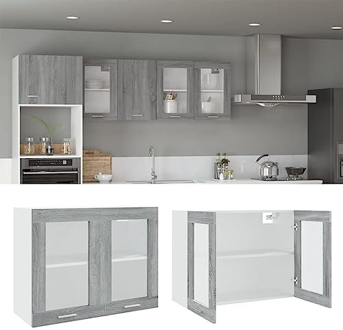 LLEZKBR Furniture Select-Armario colgante de cristal gris Sonoma 80 x 31 x 60 cm, madera de ingeniería