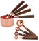 Measuring Cups and Spoons Set - Rose Gold Measuring Cups and Spoons - Stainless Steel Measuring Cups with Wooden Handle - Metal Measuring Cups Set for Cooking Baking - Set of 8 pcs