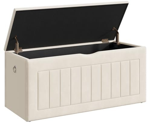 HOOBRO Sitzbank mit Stauraum, Spielzeugkiste mit Deckel, Sitztruhe, Sitzhocker mit Stauraum, Truhenbank, Bettbank, Samt gepolsterte, für Flur, Kinderzimmer, Wohnzimmer, Beige EBE210CW01