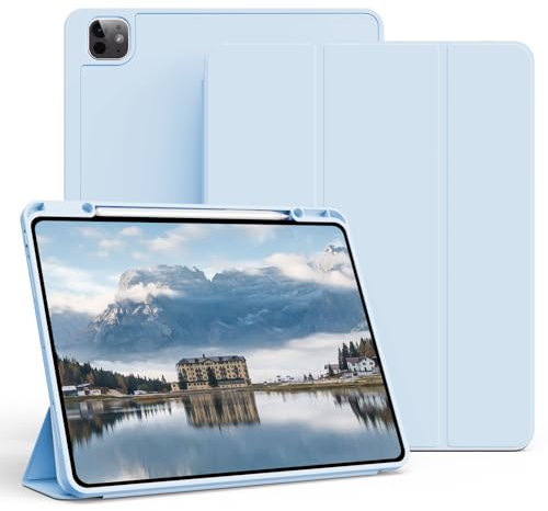 KVTVOU for iPad Pro 13 Inch Drop-Proof Case 2024/2025 (7th / 8th Generation) with Pencil Holder, Shockproof Tri-Fold Stand, Support Pencil Charging and Auto Wake/Sleep, for iPad Pro 13 Case, Sky Blue