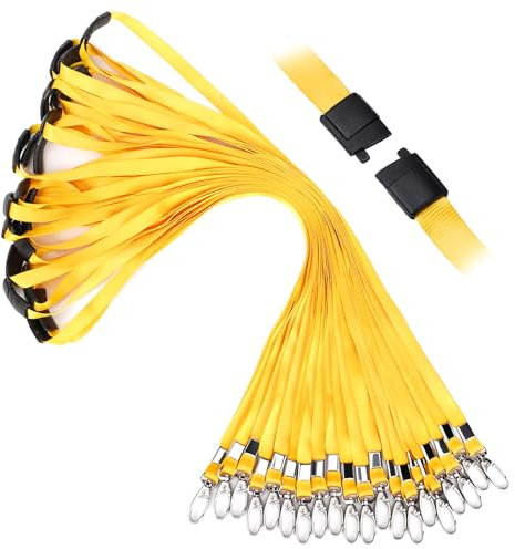 Segus Tour de Cou Porte Clé, 20 Pièces Tour de Cou Porte Badge avec Fermeture de Sécurité, Lanyard pour Porte Badges d'Identification, Carte de Bus (Jaune)