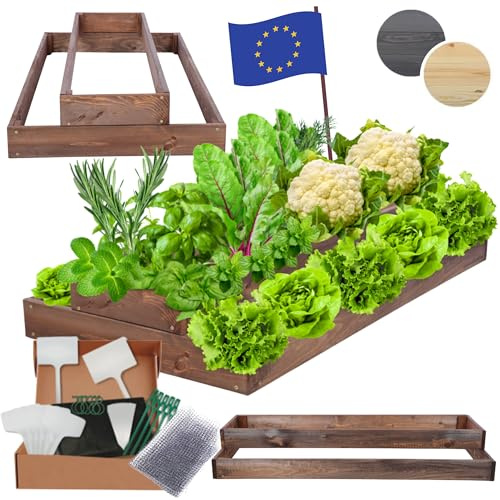 MODO24 Hochbeet Holz, Blumenkasten, Gartenbeet, 18x60x100cm, Braun | Robustes Kräuterbeet & Pflanzbeet aus Kiefernholz, Dekoratives Blumenbeet & Gartenbeet für Garten, Balkon & Terrasse