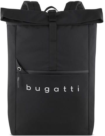 bugatti Passion “Fashion” Rolltoprucksack 15, Rollrucksack aus RPET für Uni Business Fahrrad, schwarz