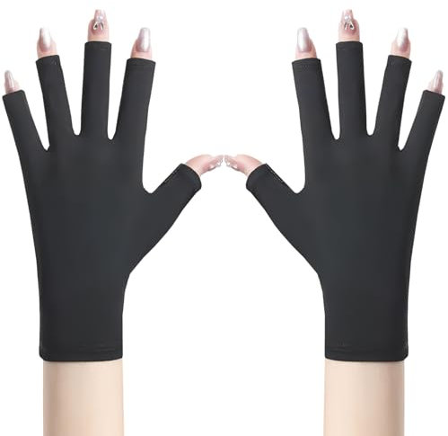 1 Paar UV Handschuhe Nägel, UV Schutz Handschuhe Maniküre UV Schutzhandschuhe Professionelle Anti-UV Schutz Fingerlose Handschuh Damen für Nagellack UV Lampe (Noir)