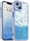 Ethanger Coque pour iPhone 13 Transparente Pente Glitter Cœur Paillettes avec Cristal de Luxe Brillant Diamants Coque pour Femme Fille Housse Bumper Silicone Protection Antichoc Cover, Bleu