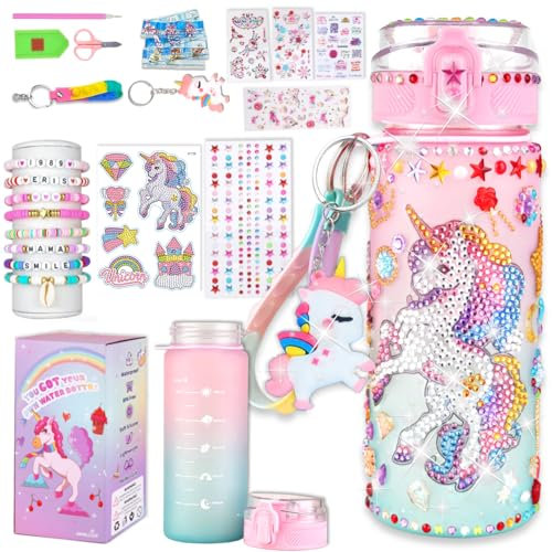 Sanilinwild Gifts for Girls Age 4-12-Decorate Your Own Water Bottle - DIY Friendship Bracelet,Christmas/Easter/Birthday Gift Ideas,Fun Arts and Crafts Gifts Toys for Girls(((Pink Unicorn)