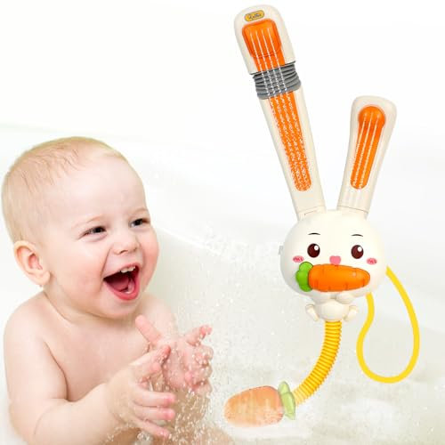 Ducha bañera Conejo Grifo de Juguete con Bomba de Agua, Conjunto Conejo Juguetes Baño Bebe con 2 Cabezales de Ducha, Juguetes de Baño con Ducha Regulable 3 Velocidades, Regalos Cumpleaños para Niños