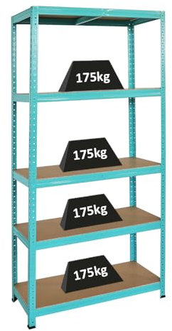 Berlinlodge Wohnregal Green Hulk, HxBxT 180x90x40cm, Fachlast 175kg, 5 Ebenen, Grün, Bücherregal, Standregal, Büroregal für Wohnzimmer, Schlafzimmer, Arbeitszimmer