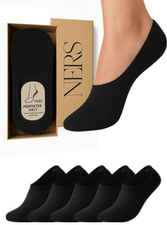NERS Füßlinge Bambus 10 Paar in Geschenkbox – Unsichtbare No Show Sneaker Socken für Damen & Herren – Rutschfest mit Silikon, Ohne Naht (DE/NL/SE/PL, Numerisch, 39, 42, Regular, Regular, Schwarz)