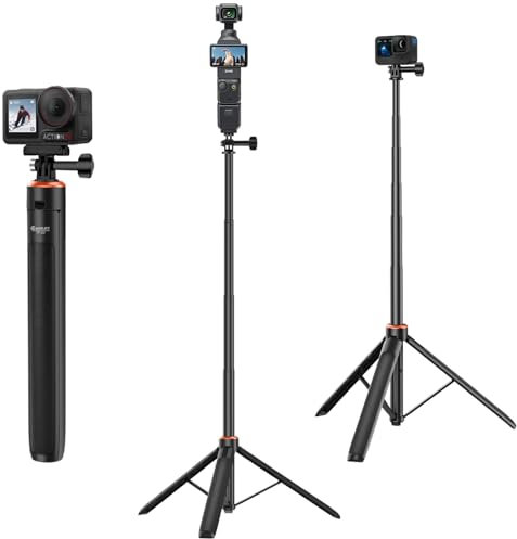 53.5 Extendable Travel Tripod Selfie Stick for DJI Osmo Pocket 3, DJI Osmo Action 5 Pro/4, GoPro Hero 13/12/11/10/9/8/Max, Insta360 X5/X4, AKASO EK7000 Action Camera