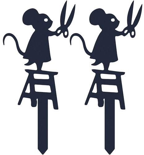 2 Stück Gartenstecker Ratte Silhouetten, Dekorative Blumenstecker aus robustem Metall, Wetterfeste Gartendeko für Draußen, Balkon und Terrasse, Moderne Gartenfiguren für Beet- und Pflanzendekoration