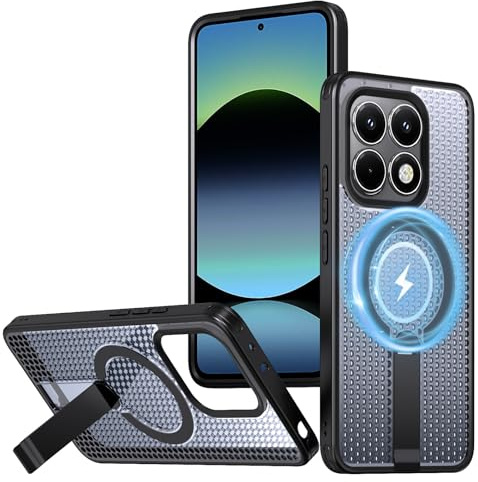 BEENTRYS Magnetisch Handyhülle für Xiaomi 14T Pro Hülle,Kompatibel mit MagSafe Ständer Wärmeableitung Durchsichtig PC/TPU Case Militärschutz Stoßfeste Kratzfest Schutzhülle-Schwarz
