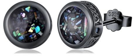 PARYFO Schwarz Ohrstecker für Männer 925 Sterling Silber Schwarze Keltisch Ohrringe Abalone Muschel Ohrstecker Wikinger Schmuck für Männer Frauen Mädchen Weihnachts Geschenke