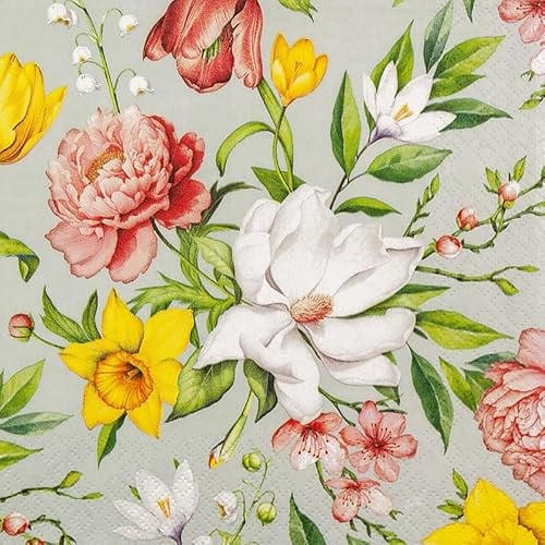 20 Servietten Frühling Frühlingsblumen Vintage als Tischdeko. Papierservietten mit Motiv. Auch für Decoupage und Serviettentechnik 33x33cm