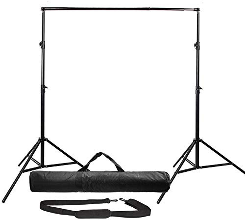 BOLLUMA 2x 2.9m Steel Spring Cushioned Light Stand with 1.2-3m Telescopic Backdrop Crossbar & Carry Bag, Background Support System Kit for Portrait Product Photography, Studio Photo Video Shooting
