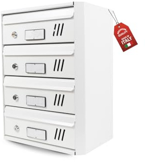 MOHOME Cassetta Postale Esterno Condominiale Made in Italy Bianca Componibile Modulare Metallo 4 Scompartimenti 31,5 x 19 x 41 cm Apertura Frontale Interno Doppia Chiave Sicurezza Casa Ufficio