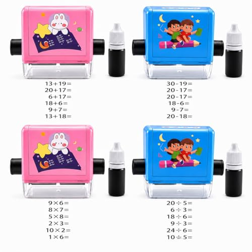 4PCS Ensemble de Timbres Mathématiques pour Calculs, Outil de Formation Réutilisable avec Rouleau pour Addition, Soustraction, Division et Multiplication, Apprentissage à l'École et Tutorat