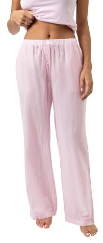 Mey Damen Lange Pyjamahose 100% Baumwolle Serie Cotton Stripes | SUN I DAYS, Leichte Schlafhose, Lässiger gerader Schnitt, Seitliche Taschen, Gummibund mit Zierknopfleiste, Gr. XS-XXL
