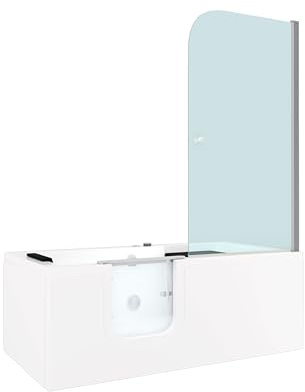 Kombi Duschkabine Whirlpool Seniorenwanne mit Tür S15D-WP-L-EC 160x85 cm MIT 2K Scheiben Versiegelung