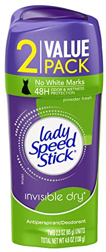 Lady Speed Stick Antiperspirant, Invisible Dry Powder Fresh, Twin, 2.3 Oz, Pack of 2