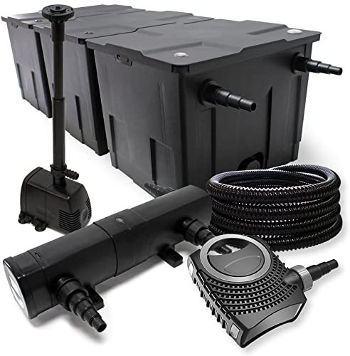 Set filtrante per laghetto Filtro bio da 90000l con Chiarificatore UVC 18W, Pompa 80W e Fontana