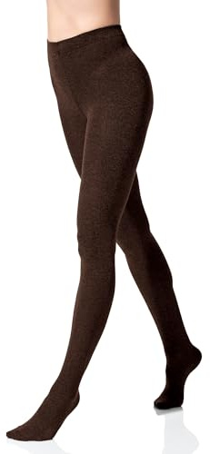 Vincent Creation Warme Damen Baumwoll Strumpfhose, Strickstrumpfhose Uni Farben, Braun, 36/38 (S)