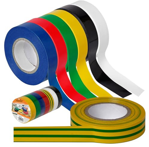 brackit Multi Coloured Electrical Tape 7 Pcs |15 M Vinyl PVC Electric Tape | Thick Coloured Coding Tape | Strong Adhesive, Heat & Water Resistant Insulation Tape | DIY Projects, 17MM x 15M