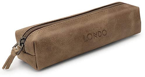 Londo Feder-, Bleistift- und Kosmetiketui aus echtem Leder mit Reißverschluss – Tasche für Schreibwaren - Nerz