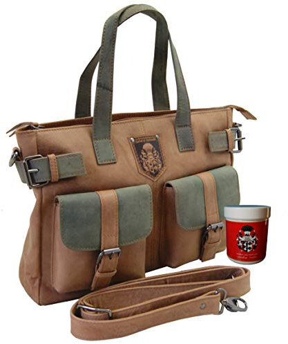 Freiherr von Maltzahn Citybag CHAGALL aus Braun-olive Leder, Unisex-Erwachsene, Handtasche, Satchel, 37 cm, inkl. Lederpflege