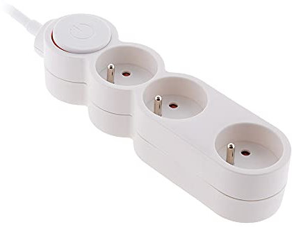 Bloc Home 3 prises 16A 2P+T avec interrupteur et fiche extraplate - Blanc - câble HO5VV-F 3G1 1,5m - Zenitech