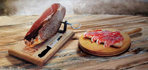 Hermanos - Juego de cortar jamón (tabla de madera con soporte de fijación + 1 cuchillo de rosca, se vende sin jamón)
