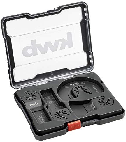 kwb Multitool-Zubehör im 4-teiligen Set, CV Tauch 28 mm, Bi-Metall Tauchsäge-Blatt Ø 22 mm, HCS Sägeblatt Ø 87 mm inkl. Schaber hart, 52 mm breit