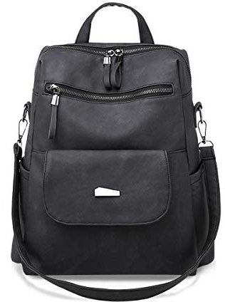 NICOLE & DORIS Fashion Damen Rucksack Multifunktionaler Rucksack Reißverschluss Rucksack Großer Rucksack Leder Damen Rucksack Umhängetasche Mädchen Rucksack Schwarz