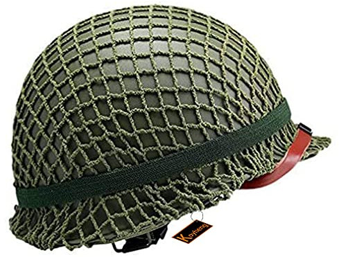 Koyheng WW2 US Army M1 réplica de Casco Acero Verde con Cubierta de Malla Casco táctico Airsoft Paintball
