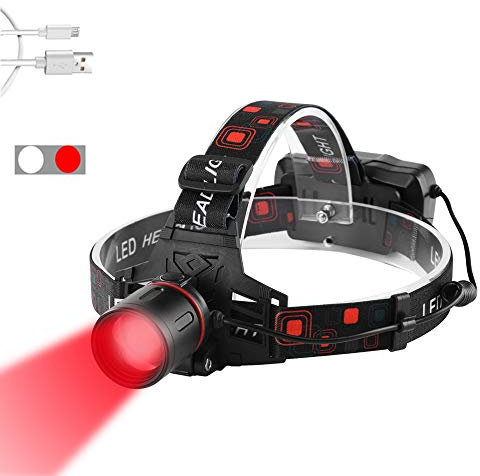 WESLITE Stirnlampe Rotlicht, Stirnlampe Rot LED Wiederaufladbar, Jagd Stirnlampe Rotes Licht Zoombarer Outerdo Stirnlampe für Astronomie, Nachtsicht, Angeln (Rot +Weiß Licht)